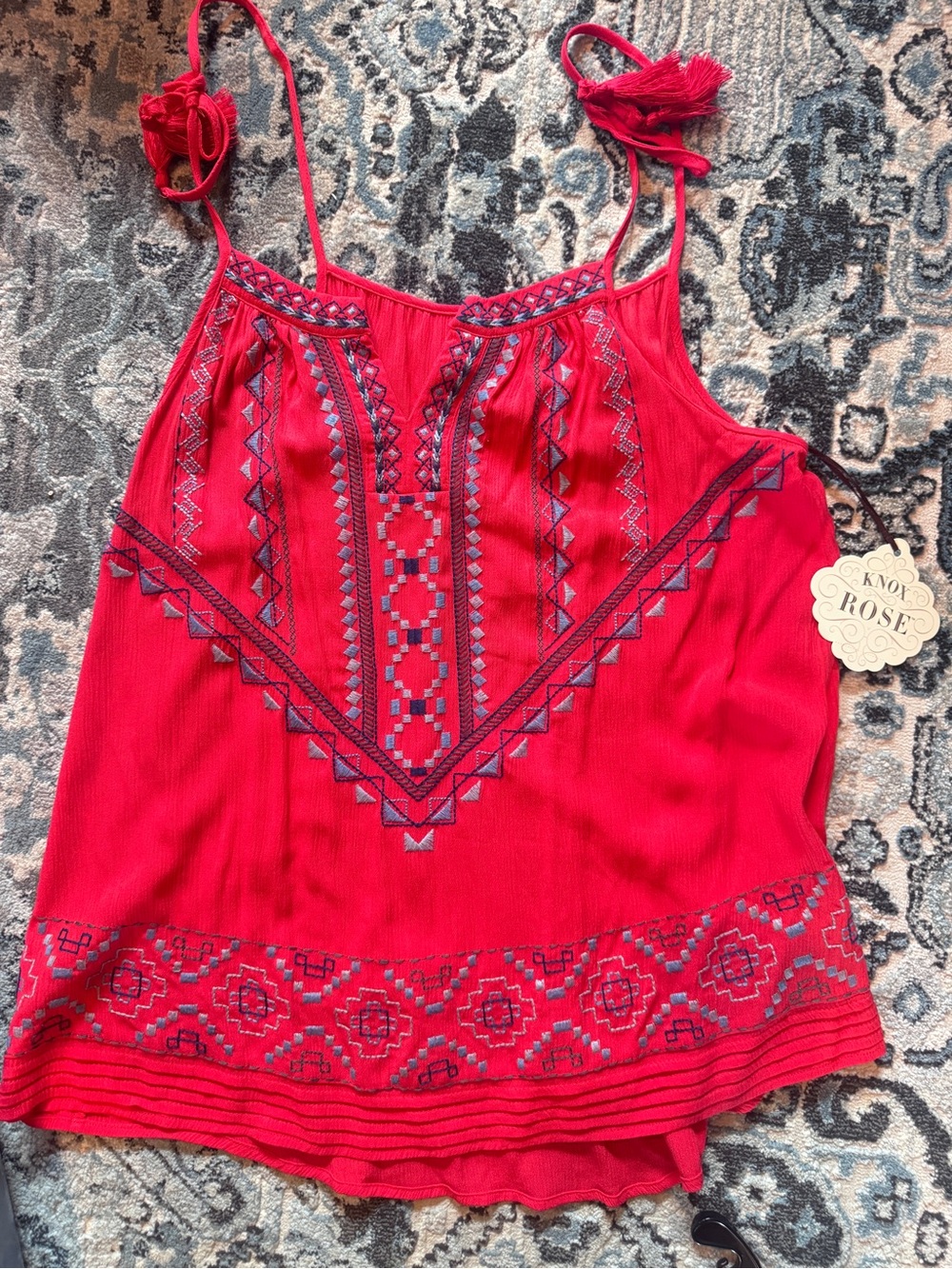 Knox Rose Brick Red Embroidered Tie-Strap Camisole